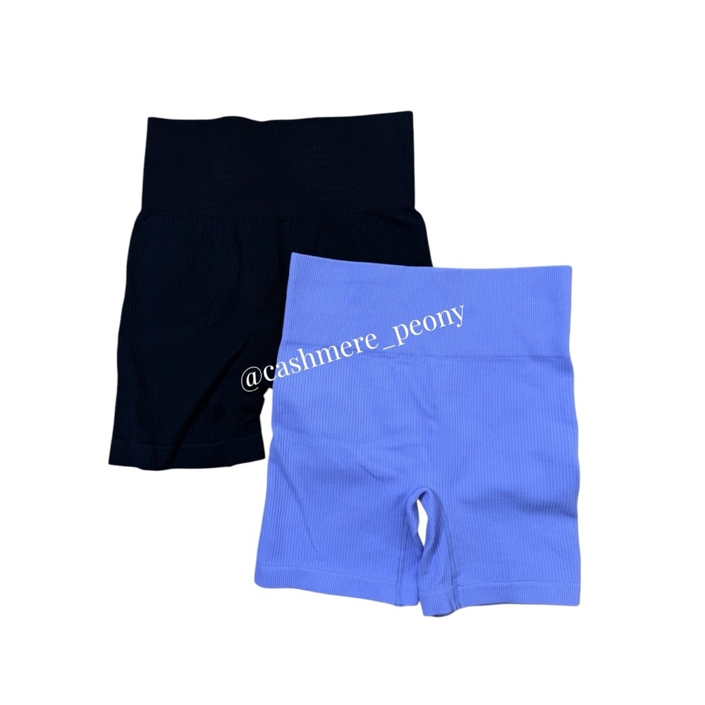 Black and Purple Ribbed High-Waisted Shorts XS
